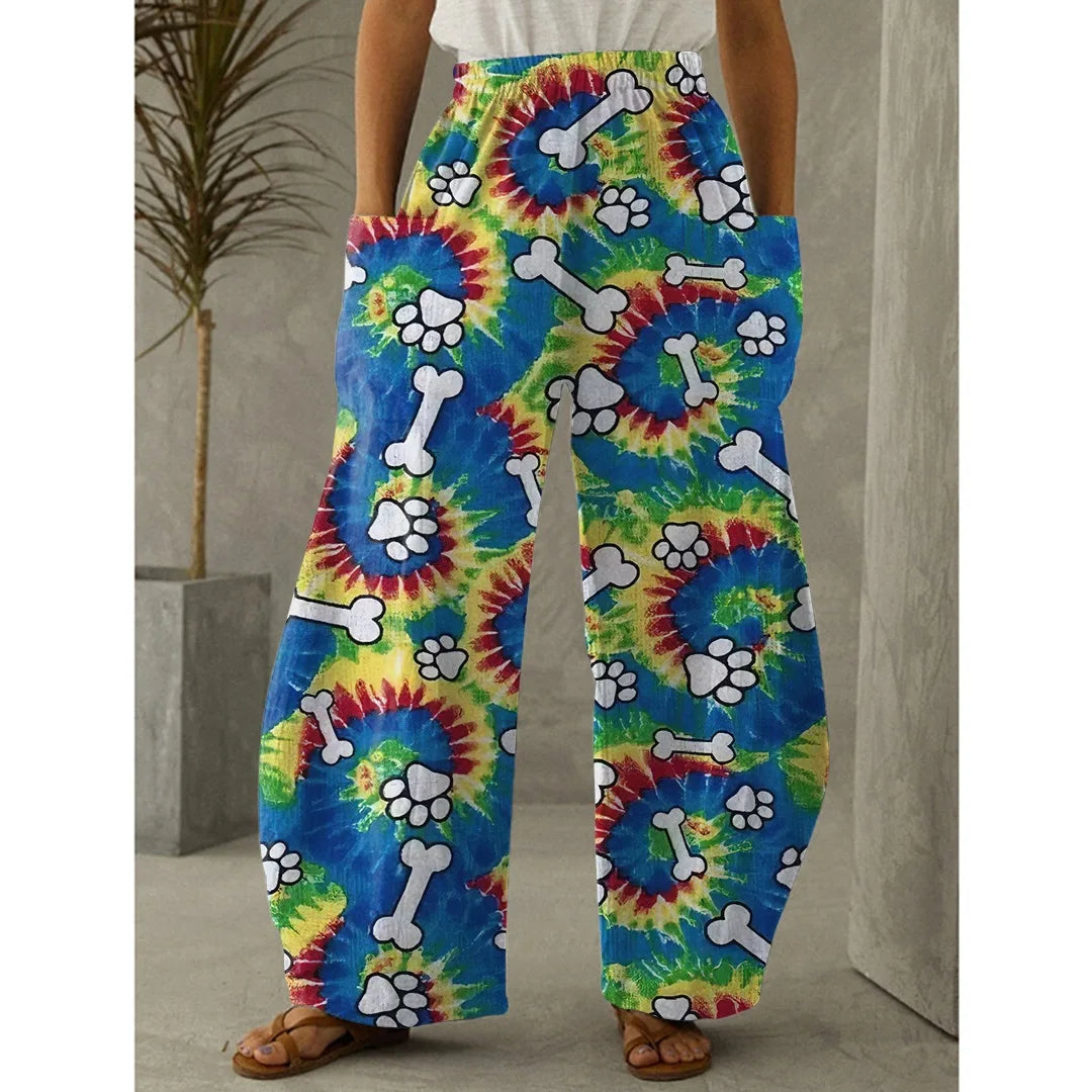 Stylische weite Hose mit Hundepfoten-Print